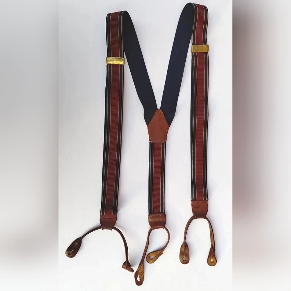 Vintage DOONEY & BOURKE navy blue Red Y Suspenders Braces Button End preppy